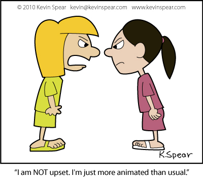 Cartoon of two arguing girls.