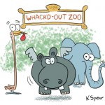 sketch of strange animals. One is a bird with an oversized tongue. Another is a hippopotamus with wings and an elephant with a snake for a trunk.